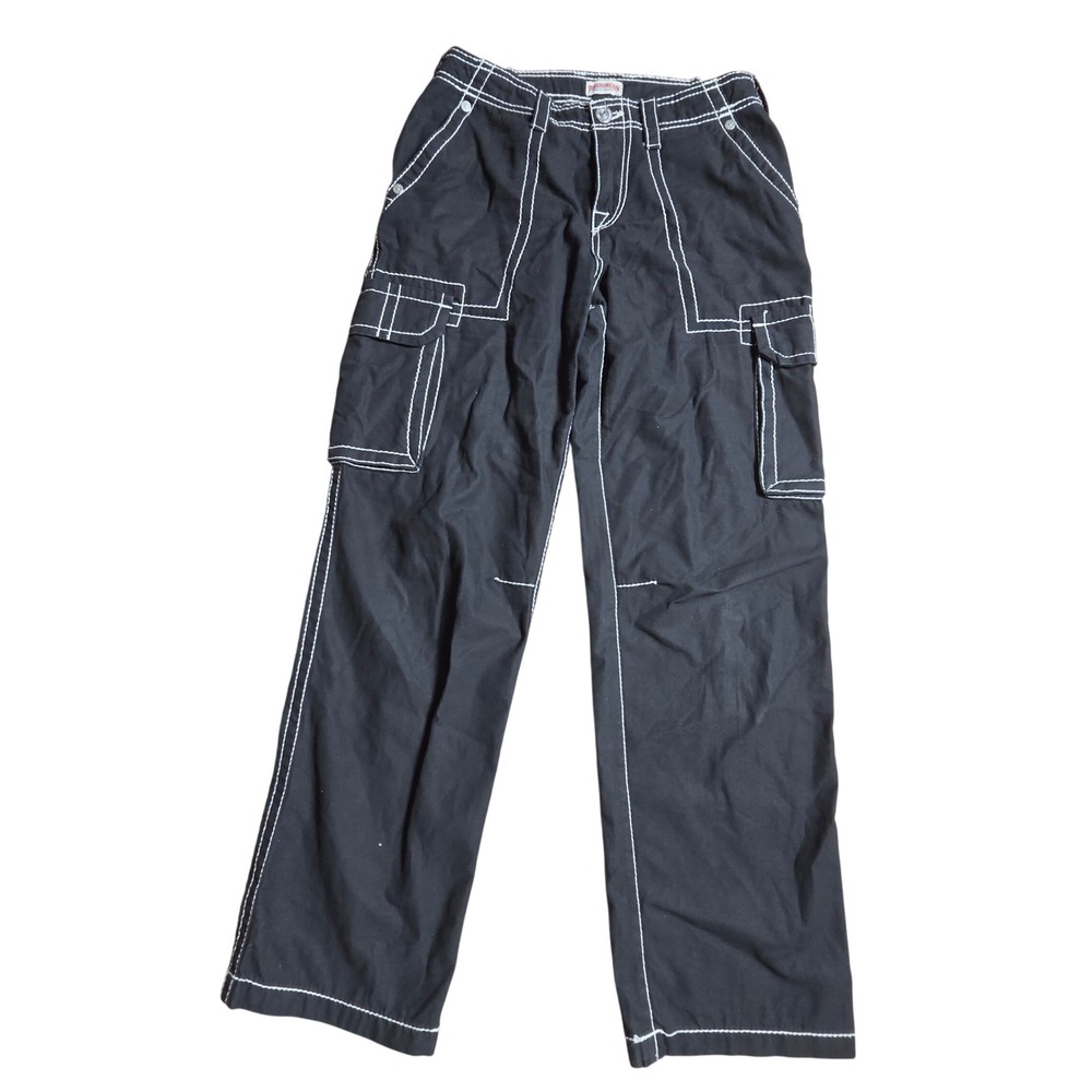 True Religion Big T Cargo Pants Wide Leg 28x31 Contrast Stitch Baggy 90s Y2K
